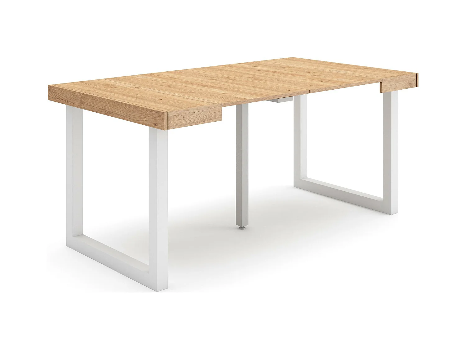 Table console extensible, 160x90x73cm, Pour 8 personnes, Pieds bois massif, Chêne