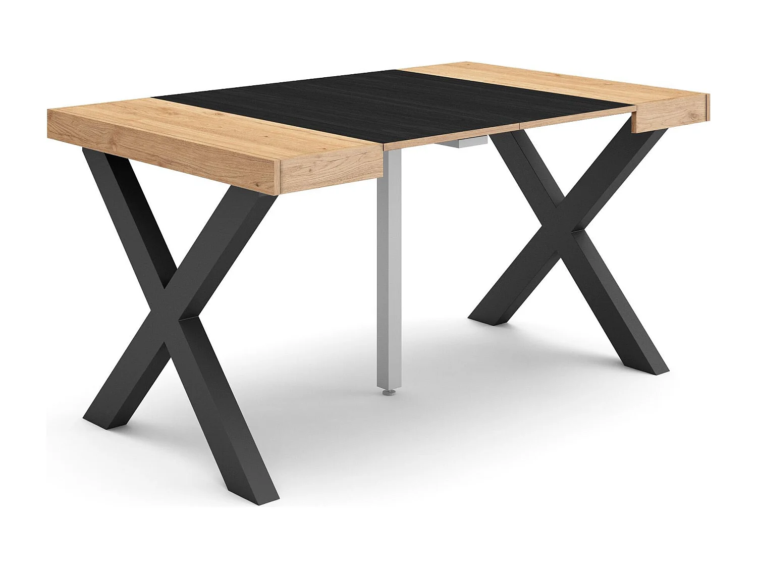 Uitschuifbare Consoletafel, 140x90x73cm, Voor 6 personen, Massief houten poten, Eiken/Zwart