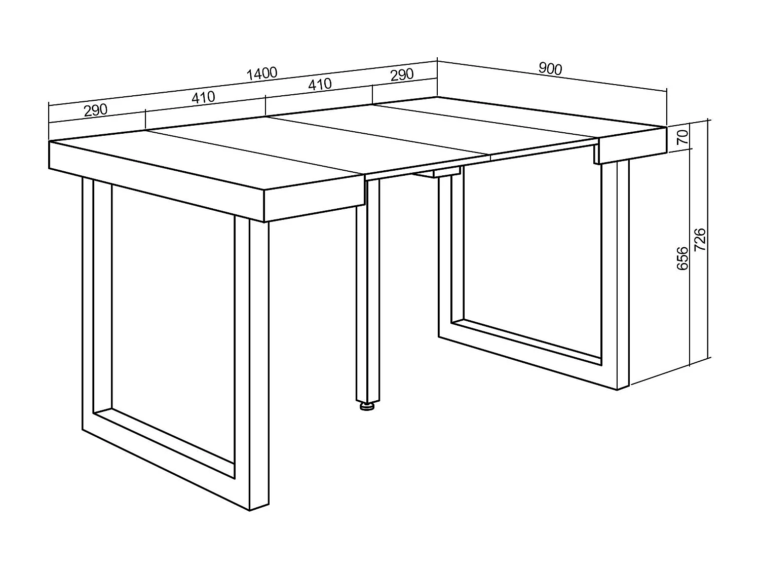 Uitschuifbare Consoletafel, 140x90x73cm, Voor 6 personen, Massief houten poten, Zwart