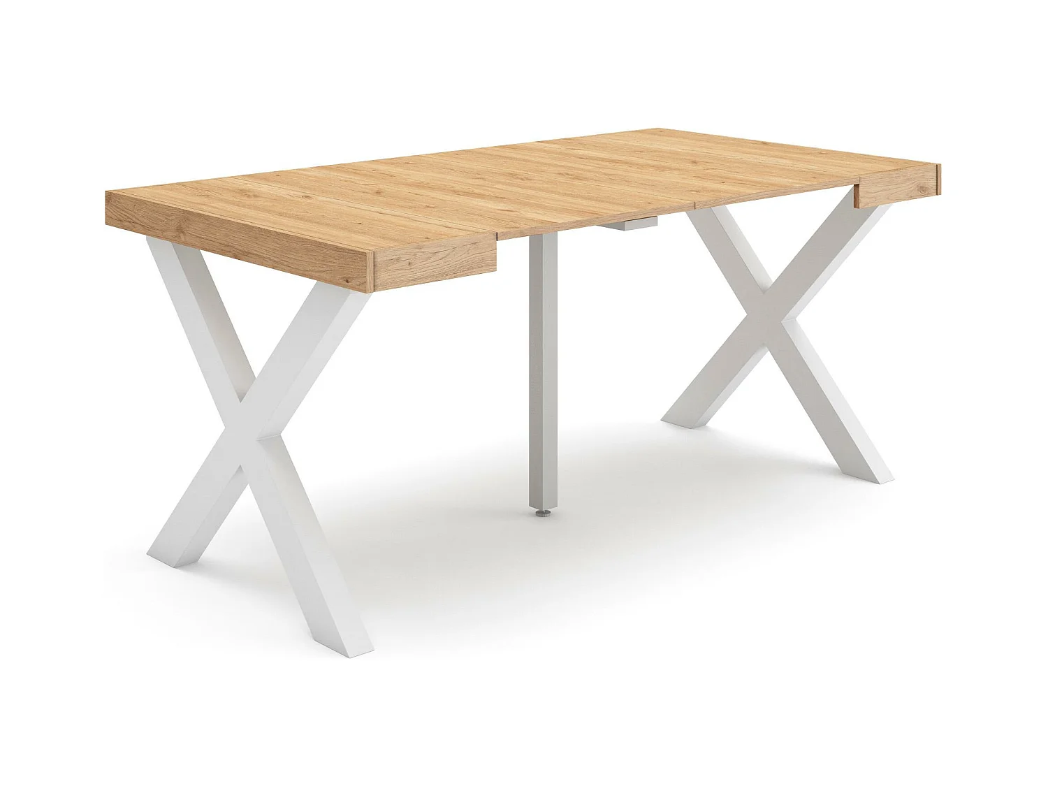 Table console extensible, 160x90x73cm, Pour 8 personnes, Pieds bois massif, Chêne
