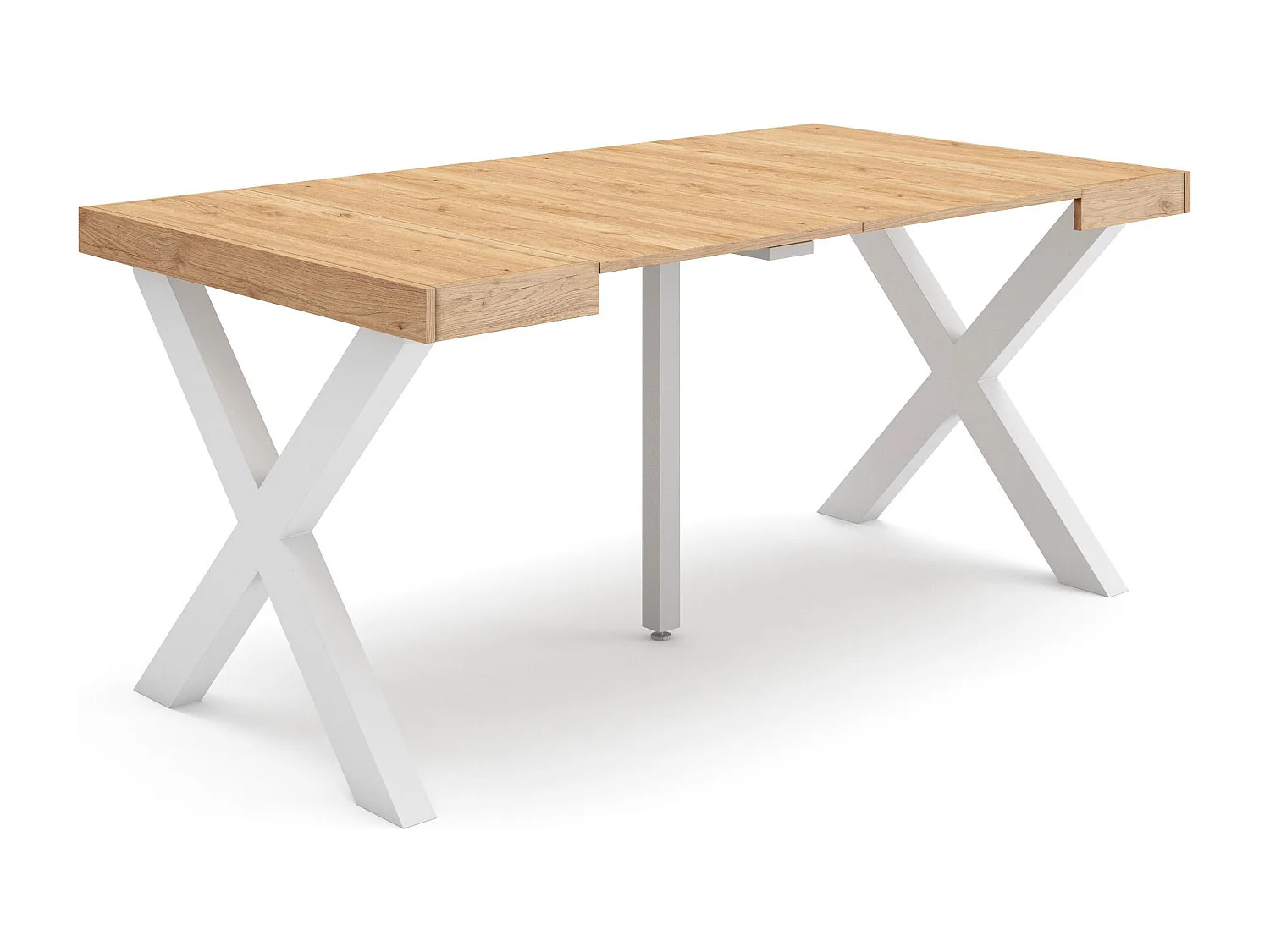 Table console extensible, 160x90x73cm, Pour 8 personnes, Pieds bois massif, Chêne