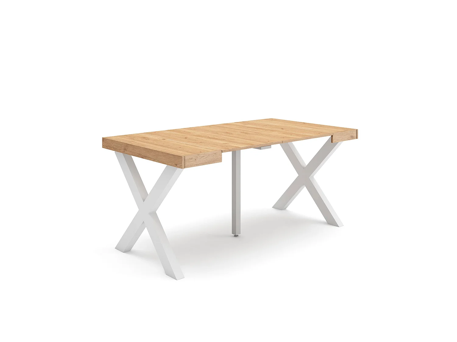 Table console extensible, 160x90x73cm, Pour 8 personnes, Pieds bois massif, Chêne