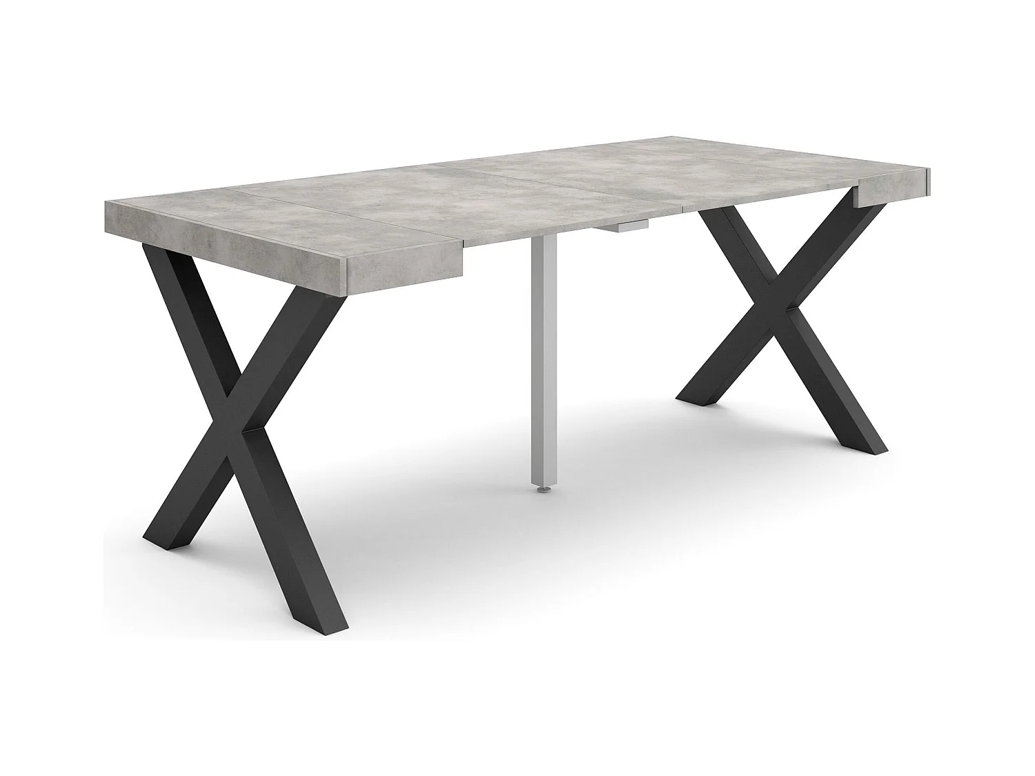 Table console extensible, 180x90x73cm, Pour 8 personnes, Pieds bois massif, Ciment