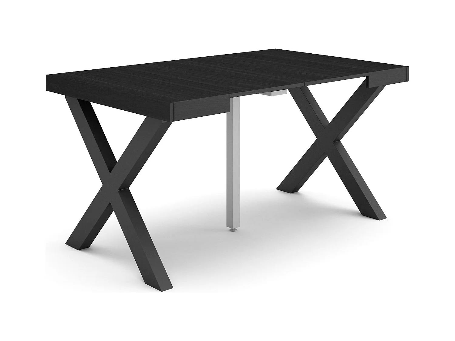 Table console extensible, 140x90x73cm, Pour 6 personnes, Pieds bois massif, Noir