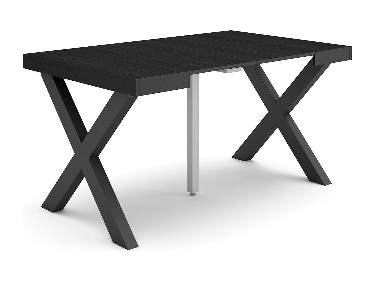 Table console extensible, 140x90x73cm, Pour 6 personnes, Pieds bois massif, Noir