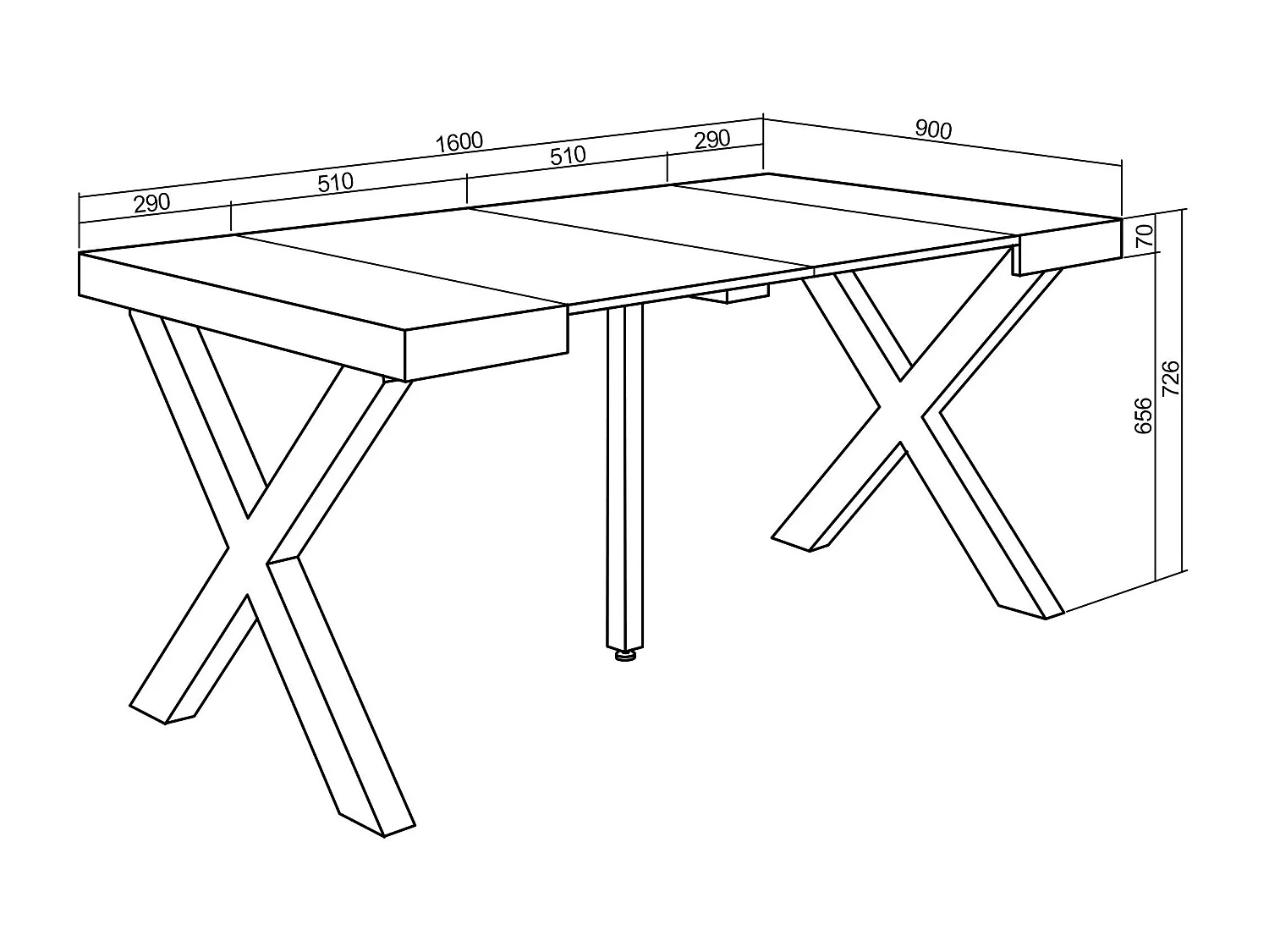 Uitschuifbare Consoletafel, 160x90x73cm, Voor 8 personen, Massief houten poten, Wit en Zwart