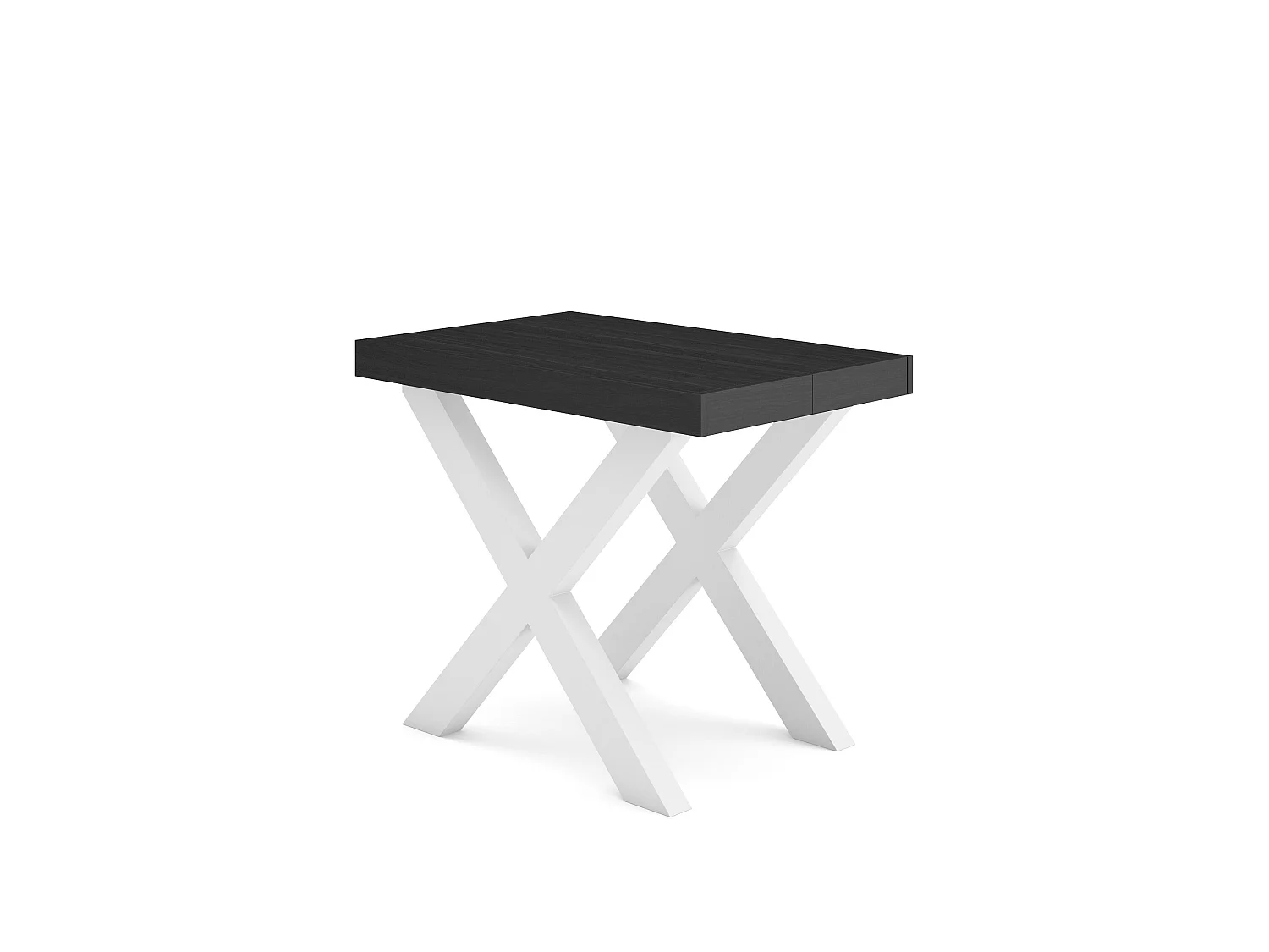 Uitschuifbare Consoletafel, 160x90x73cm, Voor 8 personen, Massief houten poten, Wit en Zwart