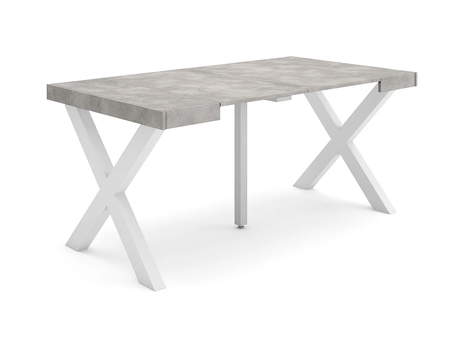 Table console extensible, 160x90x73cm, Pour 8 personnes, Pieds bois massif, Ciment