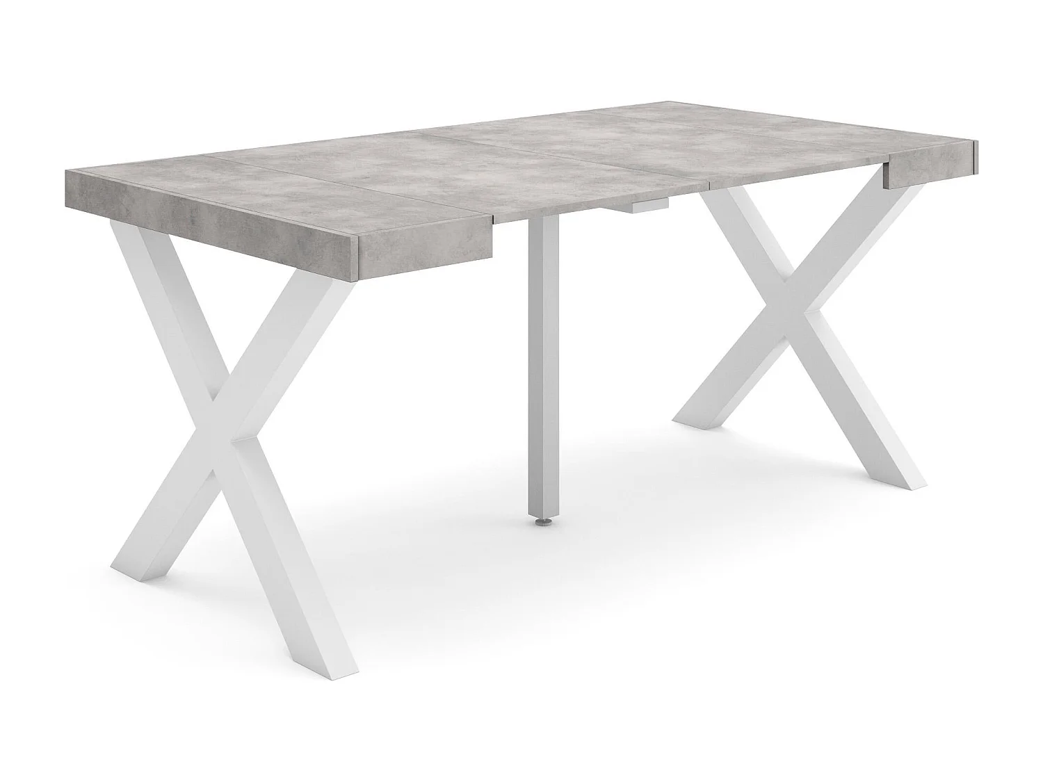 Table console extensible, 160x90x73cm, Pour 8 personnes, Pieds bois massif, Ciment