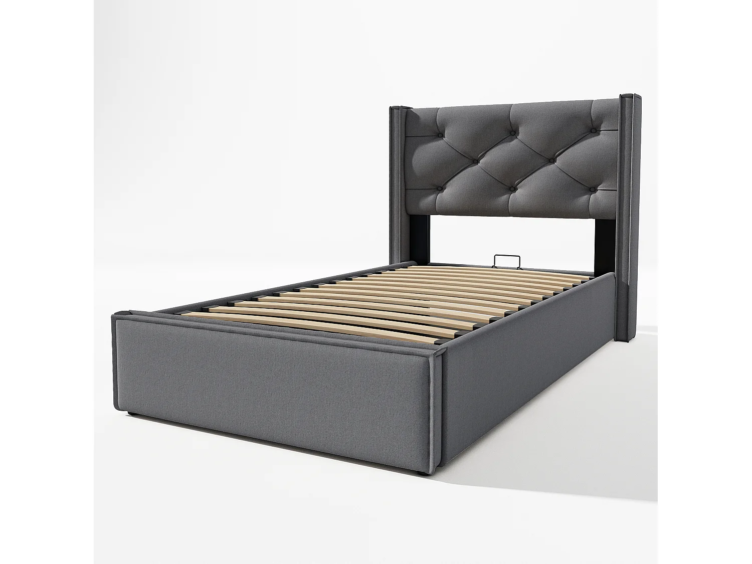 Lit coffre - avec structure métal - Gris Lit 90x200 cm en tissu capitonné - Sweiko