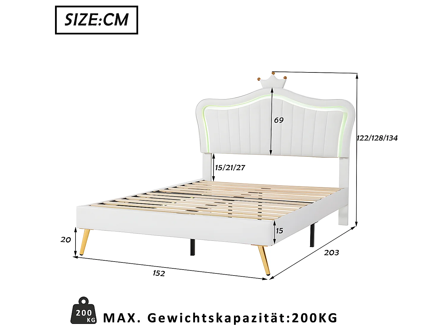 Lit enfant - lit en cuir PU blanc avec lampes LED - 140 x 200 cm - Sweiko
