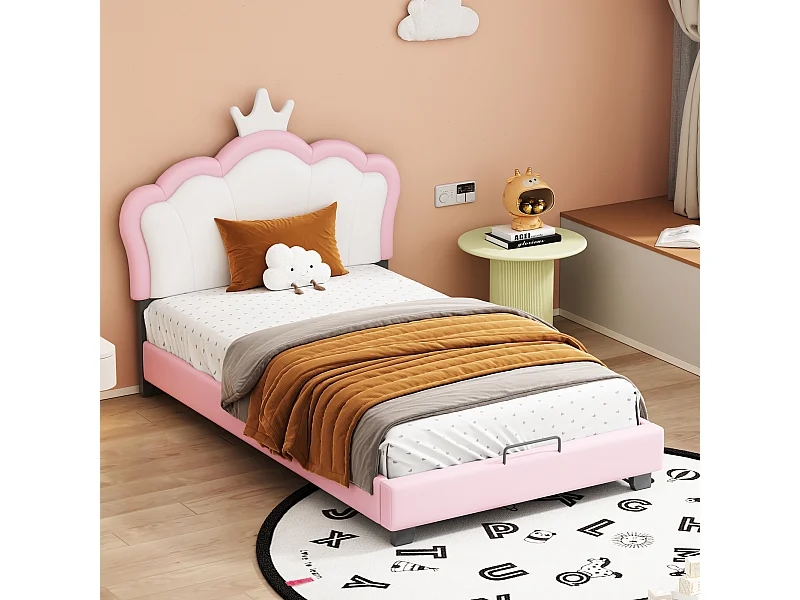 Lit enfant - 90x200 cm Forme de la couronne rose - Sweiko