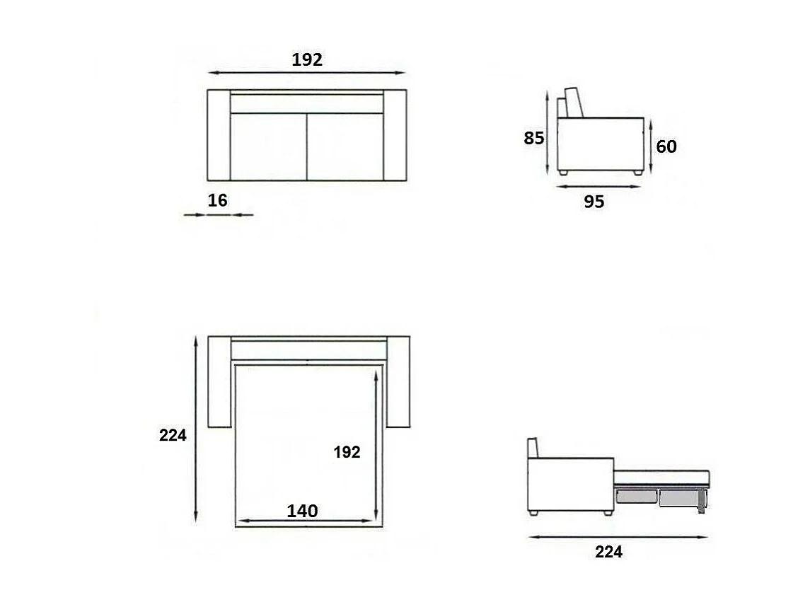Canapé EXPRESS DREAMER Convertible lit 140*16 *192cm tweed gris graphite matelas 16 cm