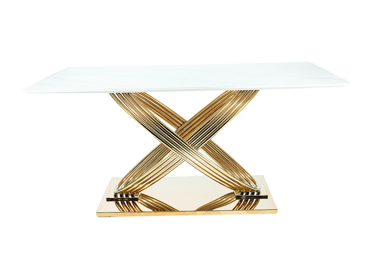 Table de salle à manger 160x90 céramique aspect marbre et pieds métal doré Domitille