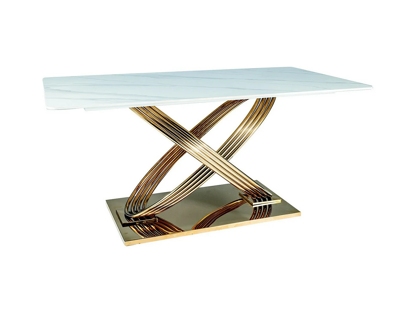 Table de salle à manger 160x90 céramique aspect marbre et pieds métal doré Domitille