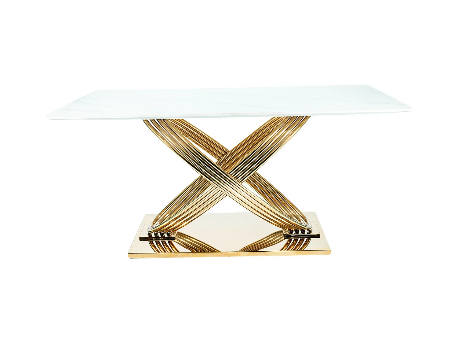 Tavolo da pranzo Domitille 160x90 in ceramica effetto marmo con gambe in metallo dorato