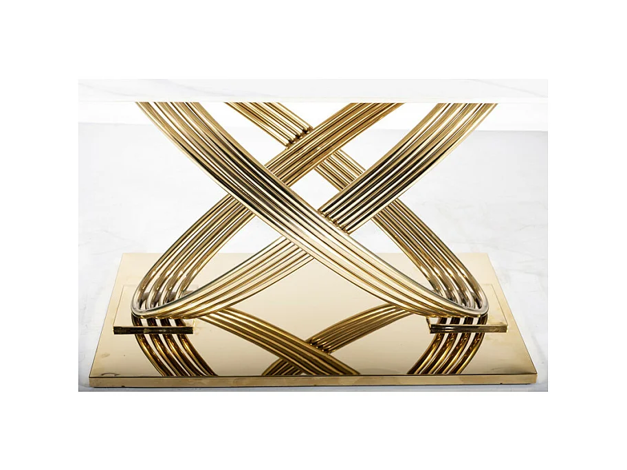 Tavolo da pranzo Domitille 160x90 in ceramica effetto marmo con gambe in metallo dorato