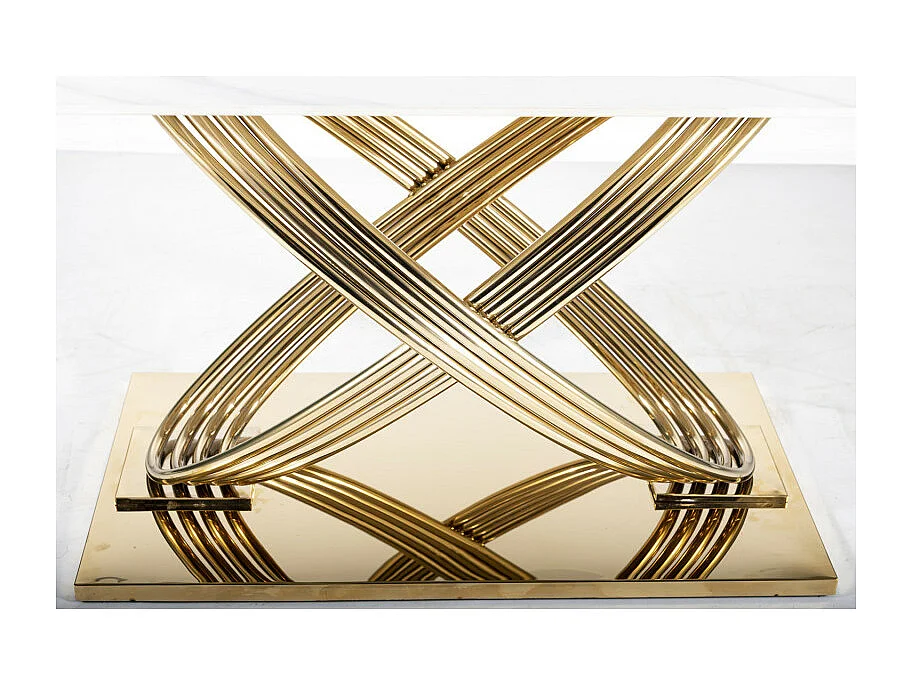 Table de salle à manger 160x90 céramique aspect marbre et pieds métal doré Domitille