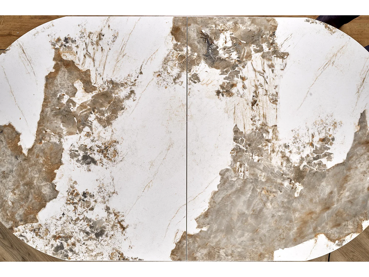 Table à manger extensible métal & marbre cappuccino 160cm Calexo