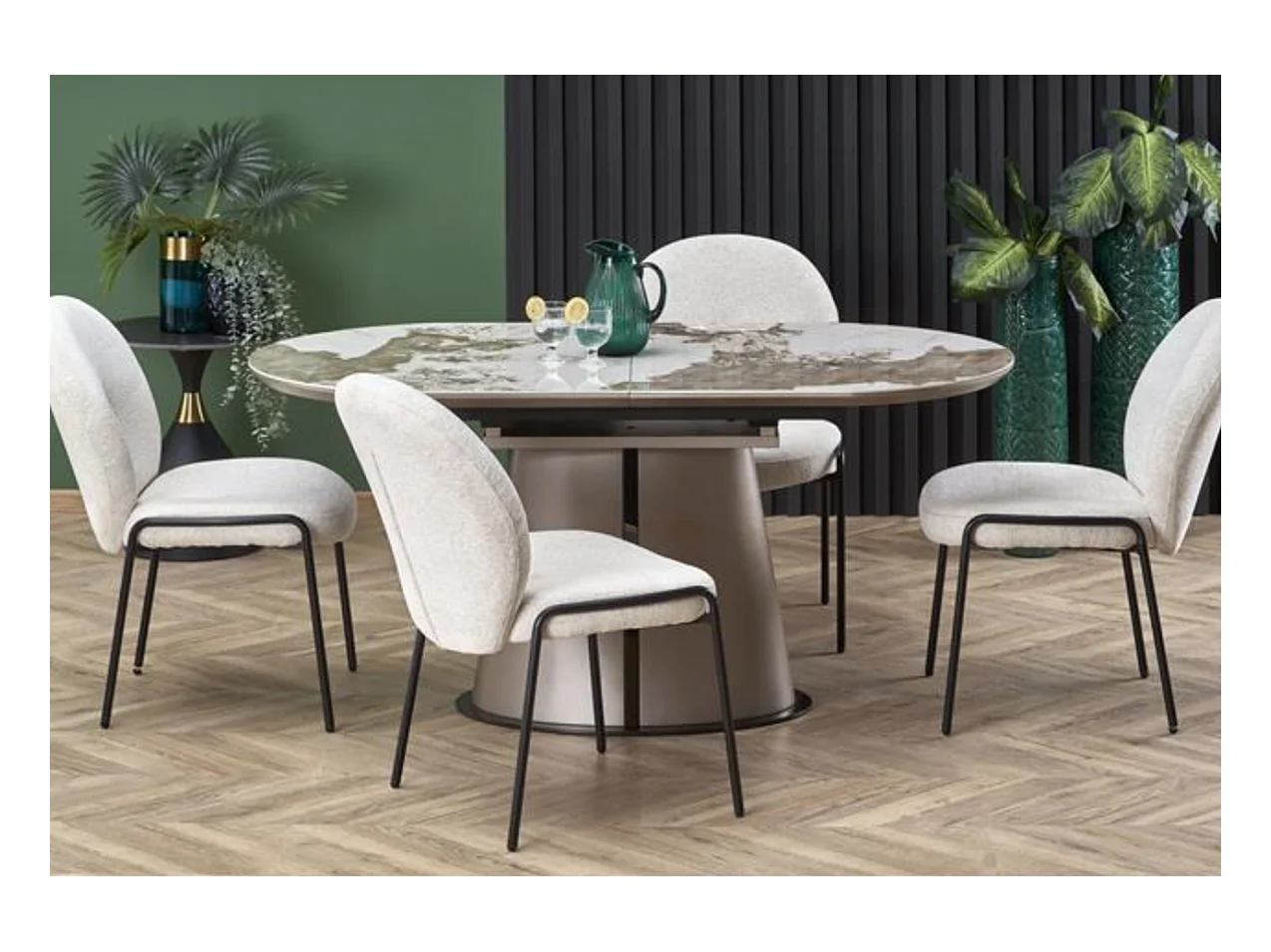 Table à manger extensible métal & marbre cappuccino 160cm Calexo