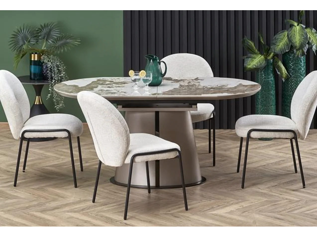 Cappuccino tavolo da pranzo allungabile in metallo e marmo 160cm Calexo