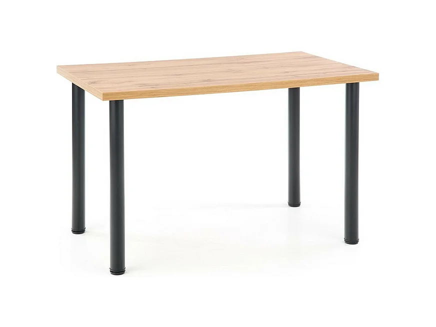 Table 120x68 cm avec plateau aspect chêne wotan et pieds ronds noirs en métal RIGEL