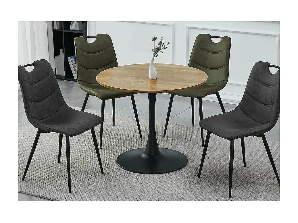 Table ronde noire et bois 90cm Stab