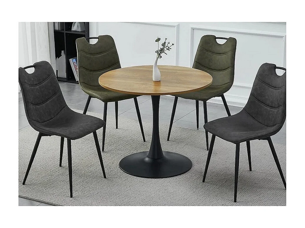Table ronde noire et bois 90cm Stab
