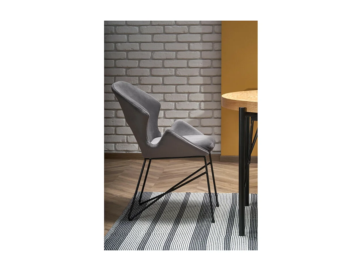 Table à manger ronde 100-300cm extensible avec plateau plaqué chêne et pieds métal AYA