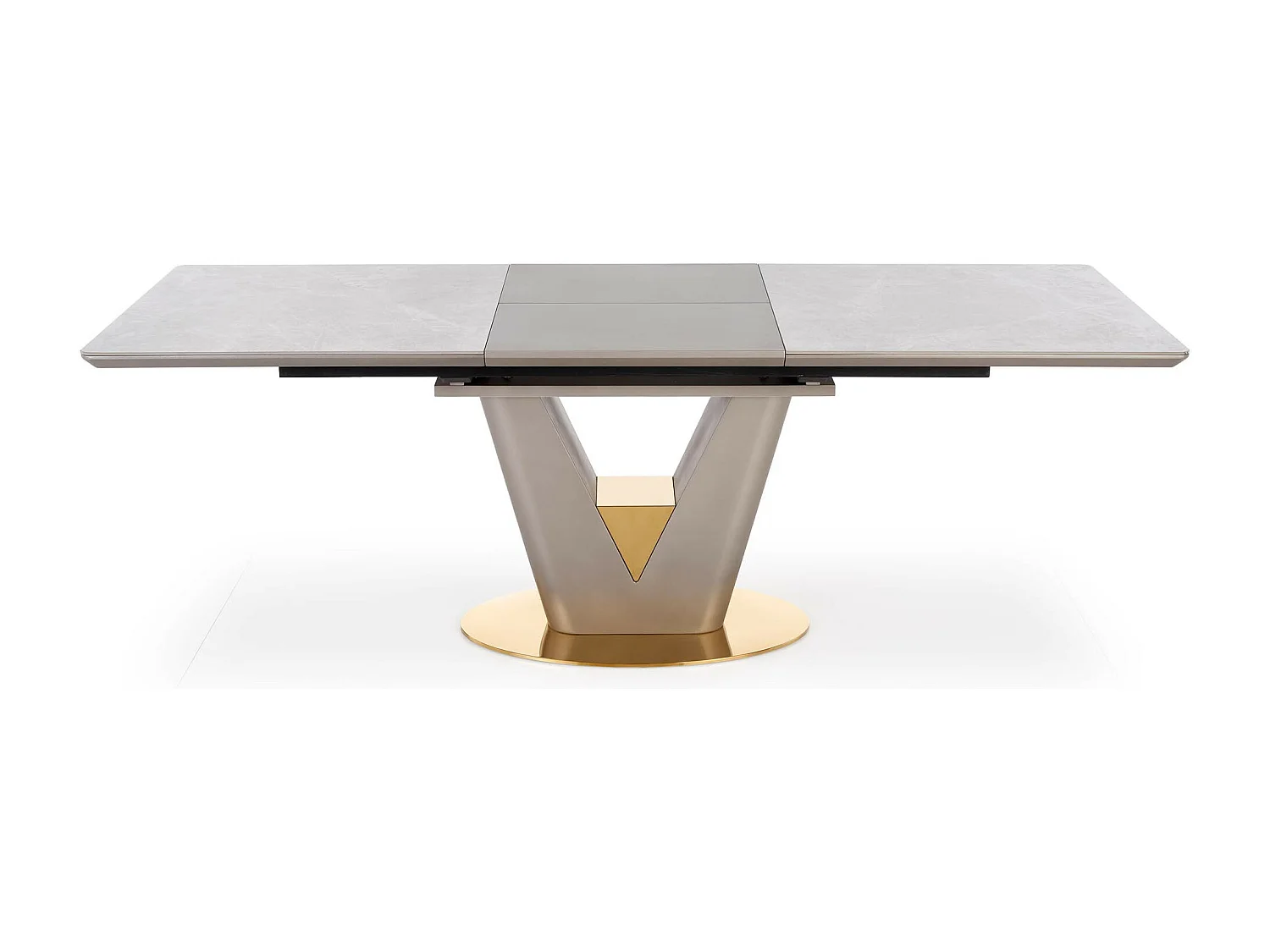 Table extensible avec plateau aspect marbre et piètement design gris et doré EAGLE