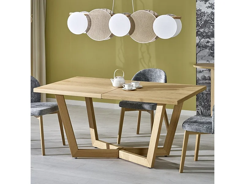Mesa de comedor extensible 160-250(-340) x 90 cm en roble natural y negro BELLONA - Extensiones (2x45cm)