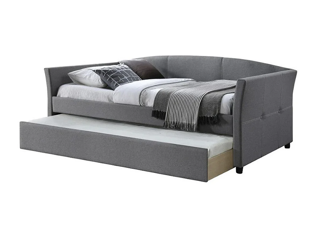 Letto a scomparsa in tessuto grigio con struttura in legno di caucciù siciliano