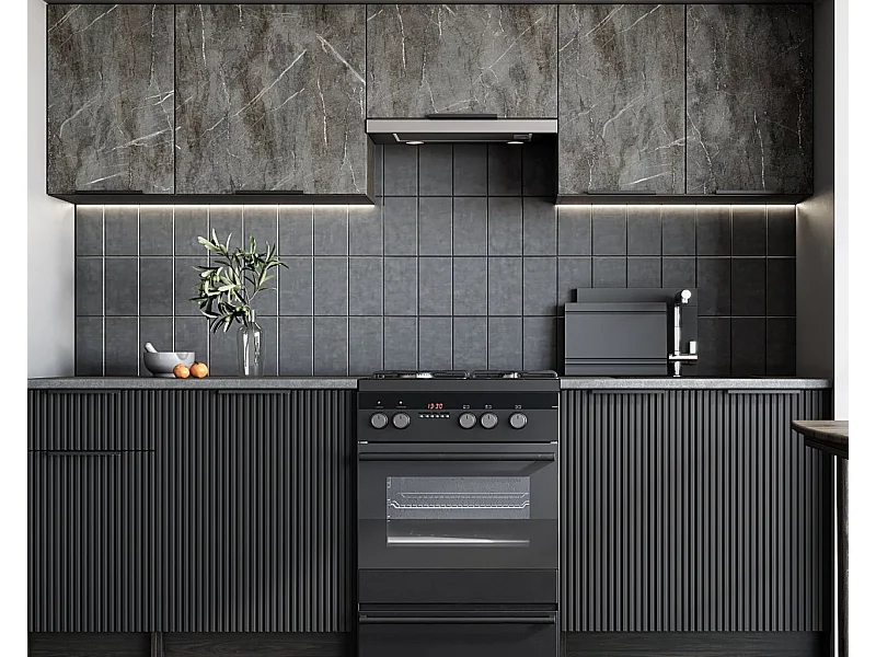 Cuisine 240 cm aspect marbre et gris Bérangère