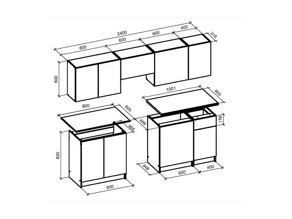 Cocina Bérangère 240 cm mármol y gris