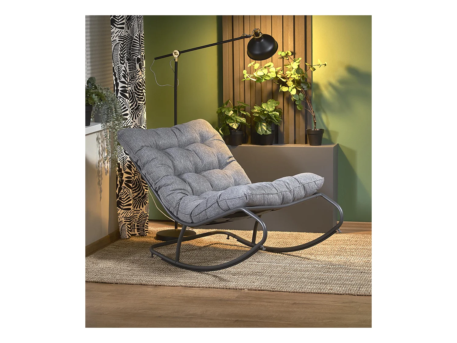 Rocking chair design avec coussin en tissu gris Cargo