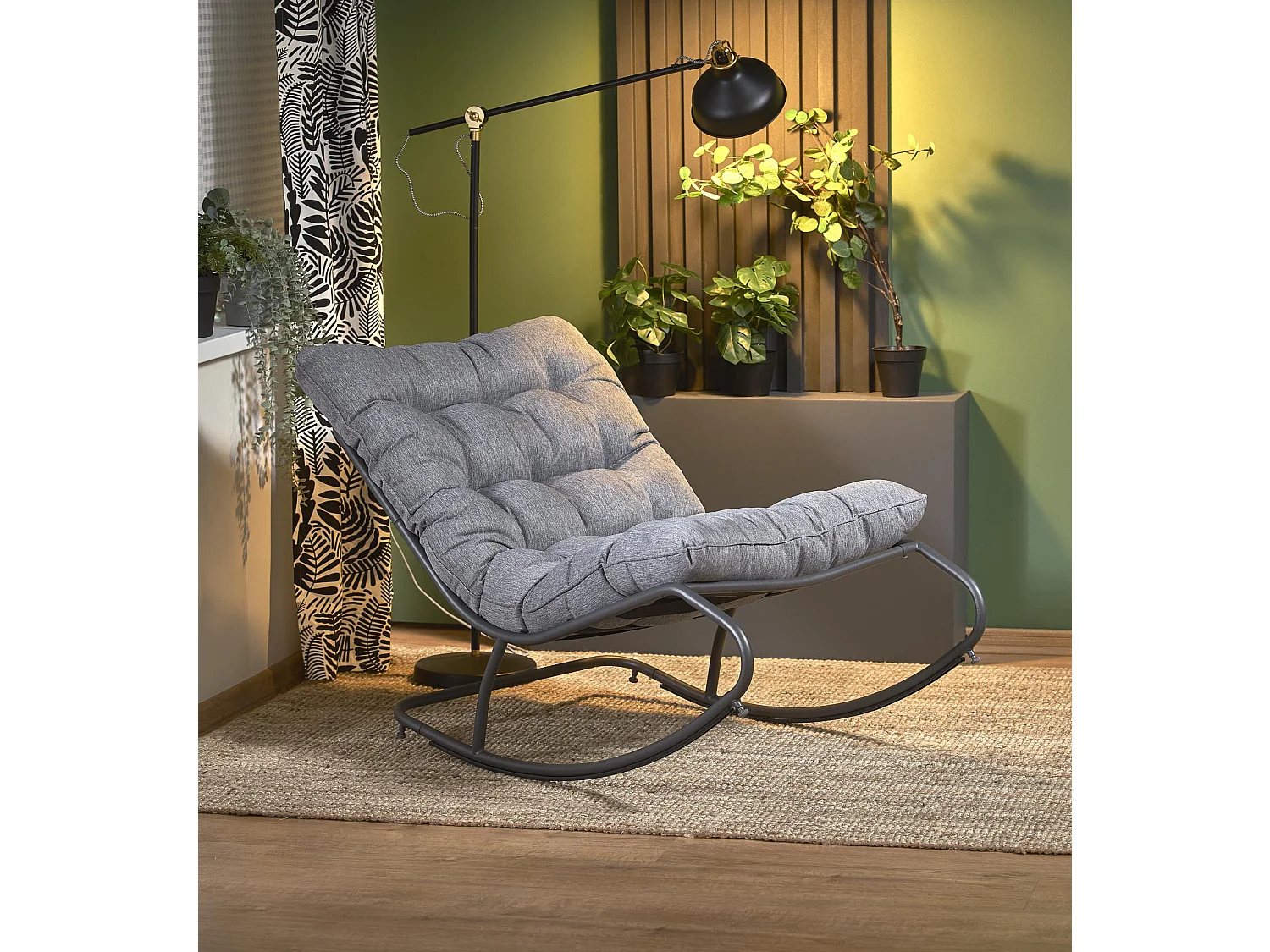 Rocking chair design avec coussin en tissu gris Cargo