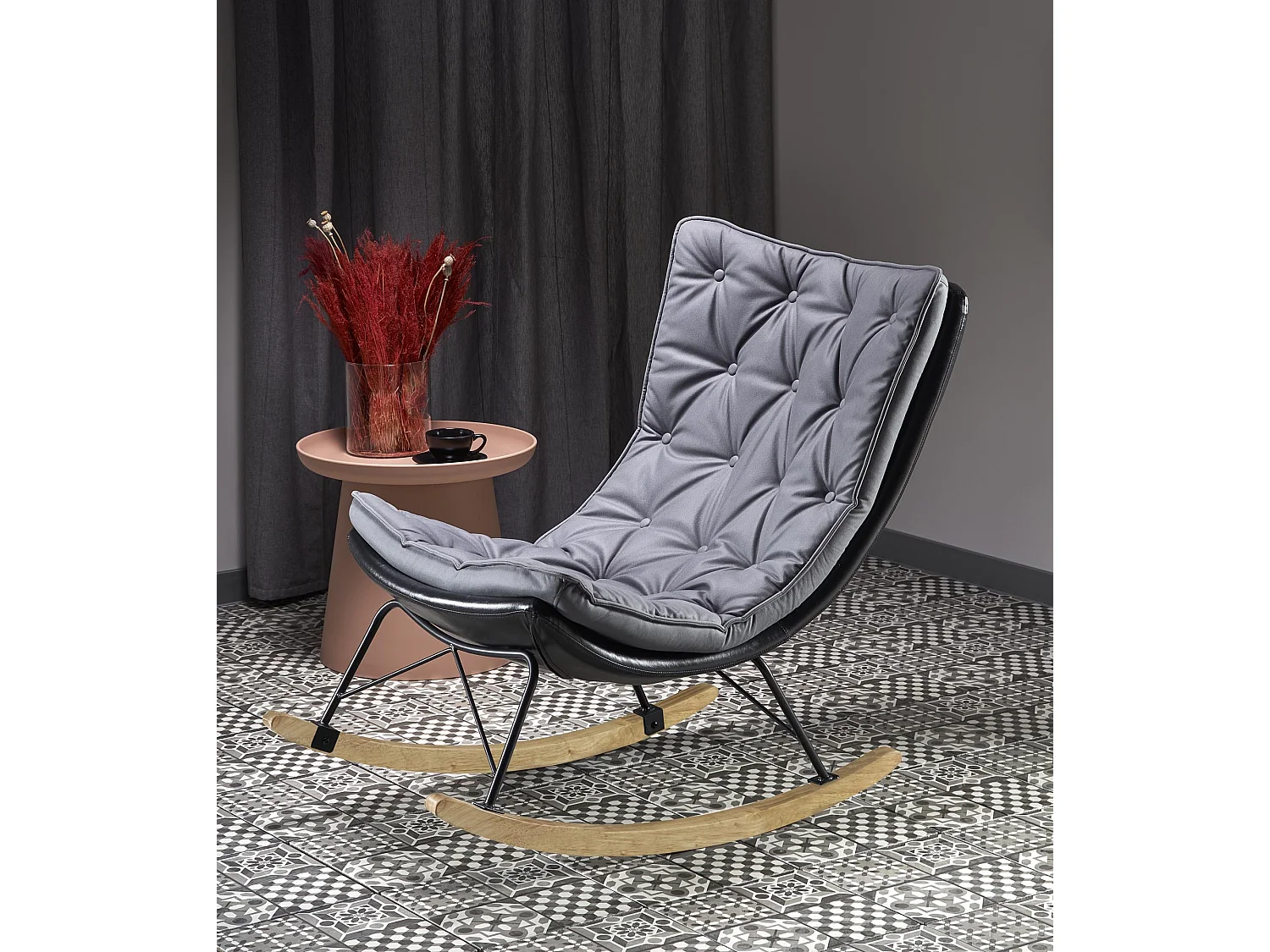 Rocking Chair design avec structure en métal noir et bois massif IMAGINE