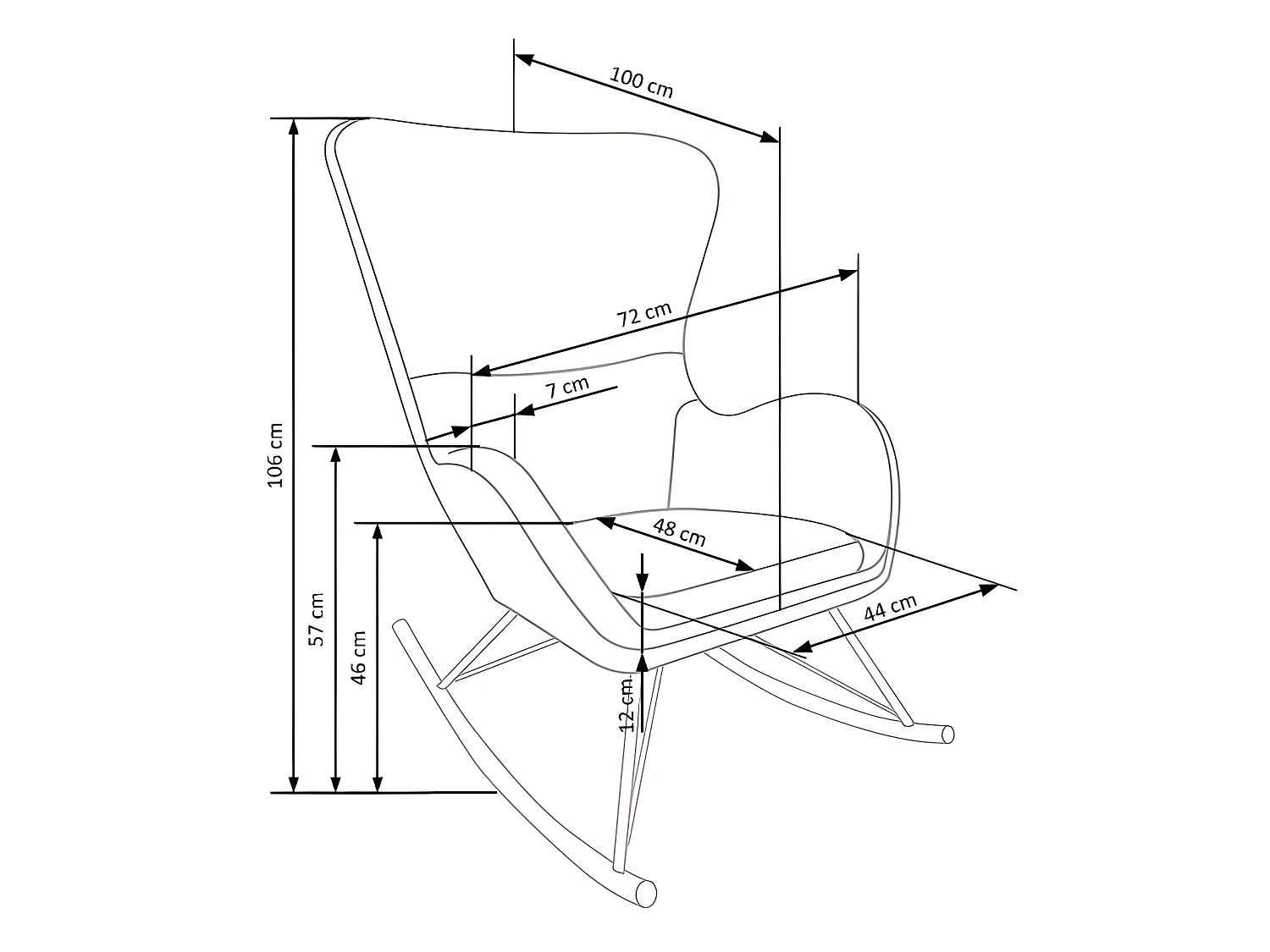 Sedia a dondolo in tessuto riccio con base in metallo e legno massiccio URIELL 2