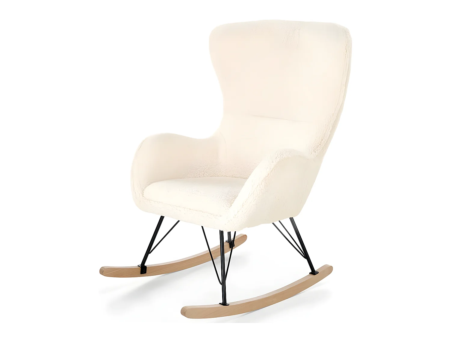 Rocking chair en tissu bouclé avec piètement en métal et bois massif URIELL 2