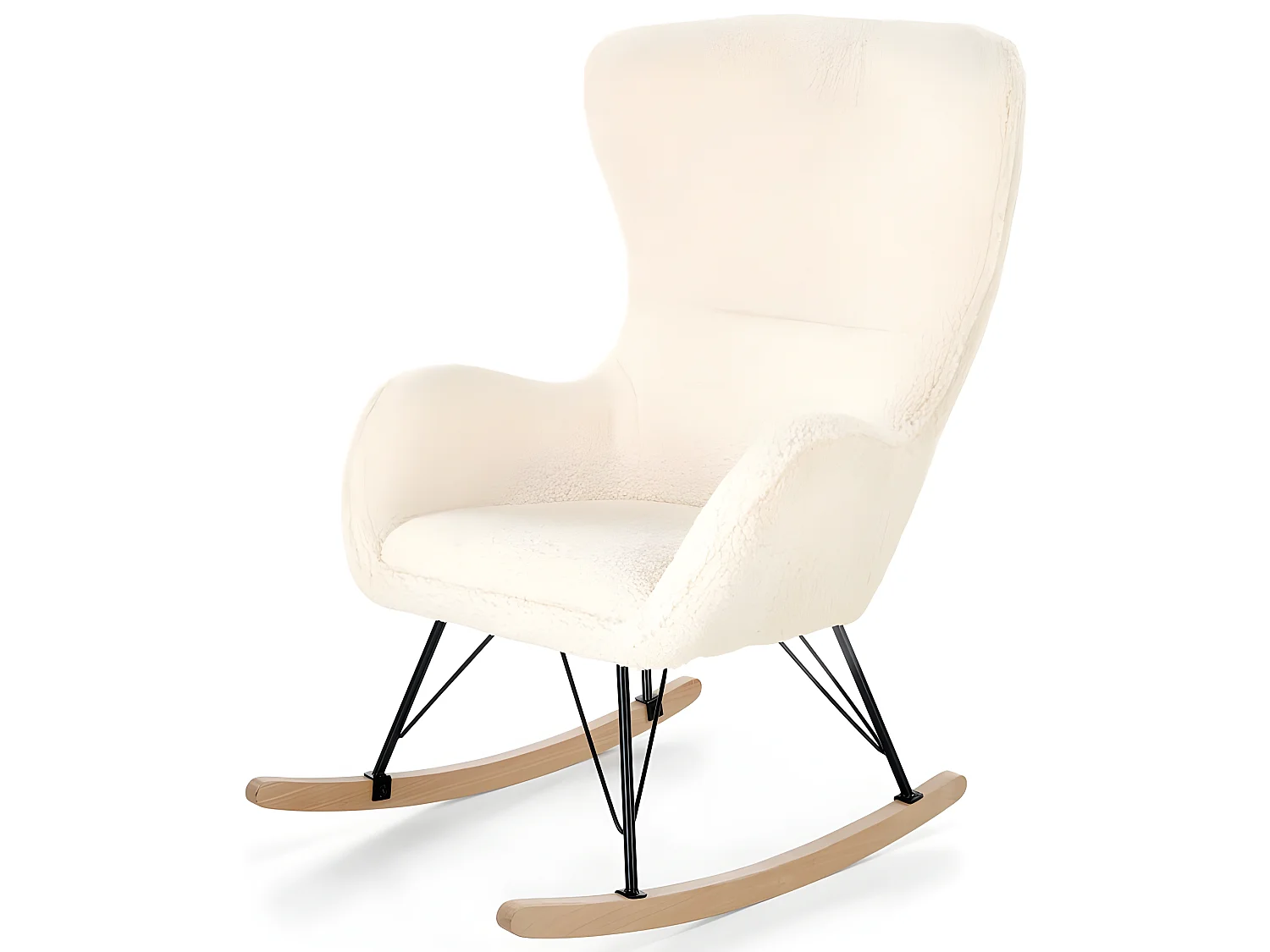 Mecedora de tela rizada con base de metal y madera maciza URIELL 2