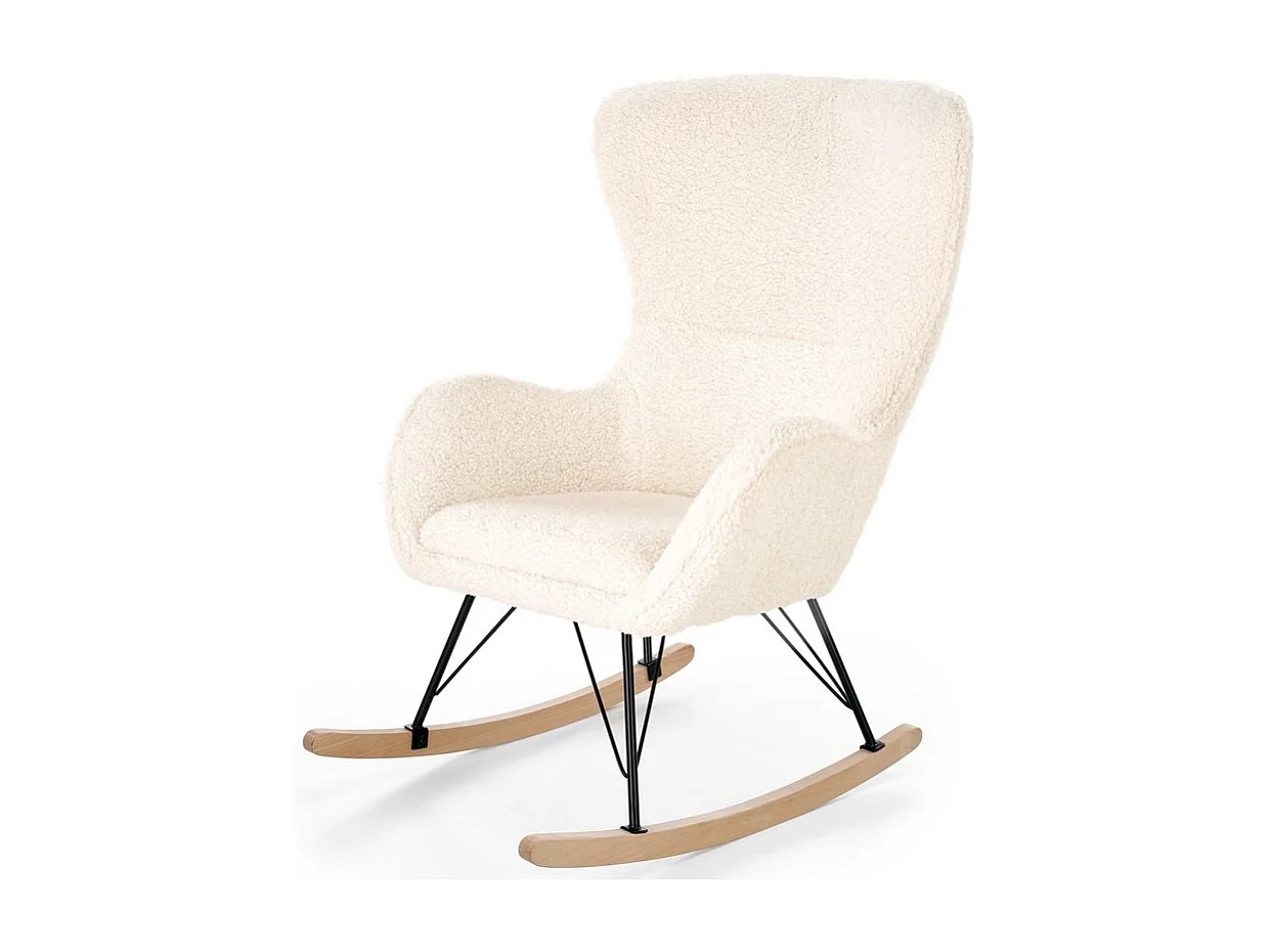Mecedora de tela rizada con base de metal y madera maciza URIELL 2