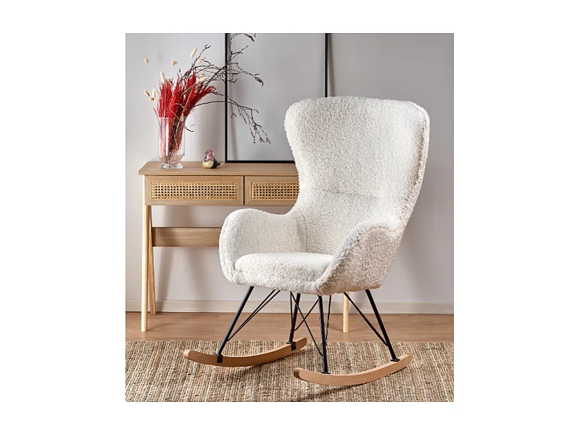 Mecedora de tela rizada con base de metal y madera maciza URIELL 2