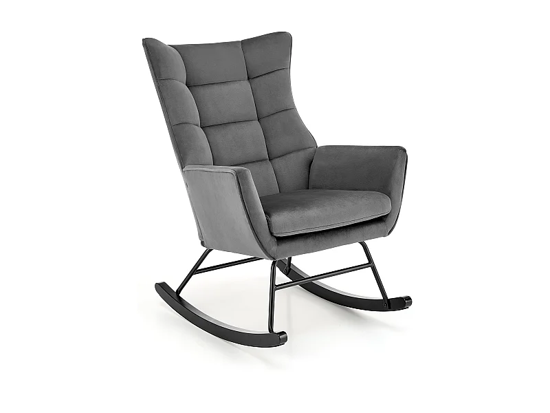 Sedia a dondolo di design in velluto grigio con braccioli Market