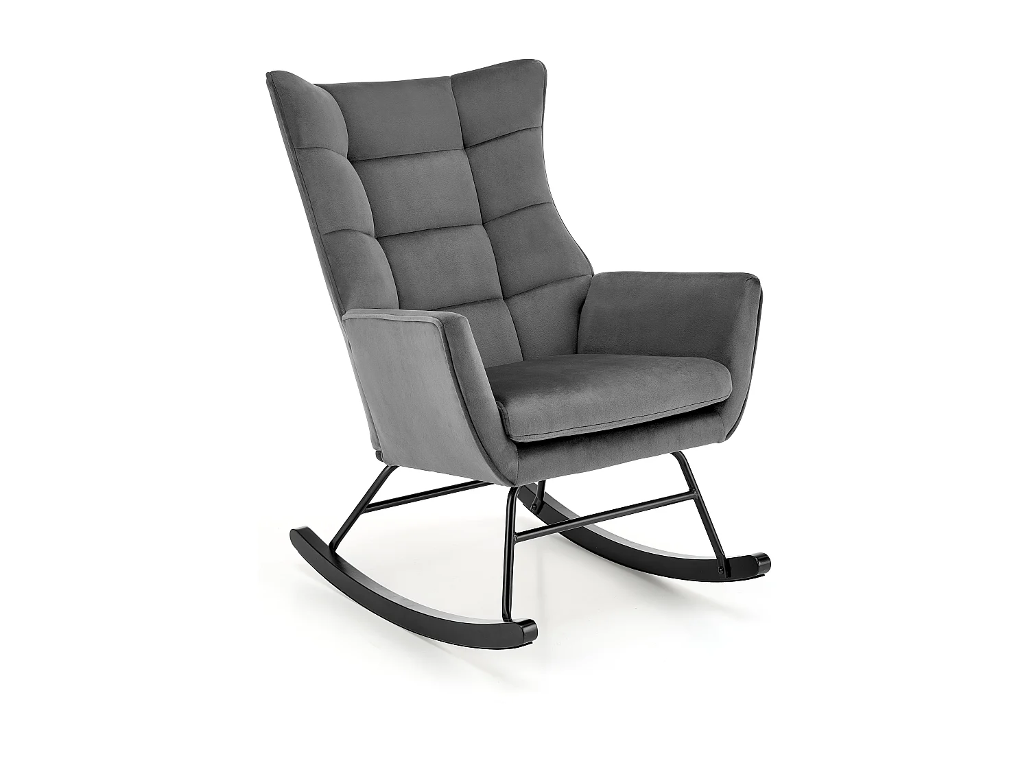 Sedia a dondolo di design in velluto grigio con braccioli Market