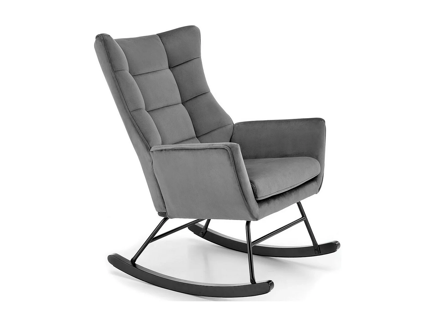 Sedia a dondolo di design in velluto grigio con braccioli Market