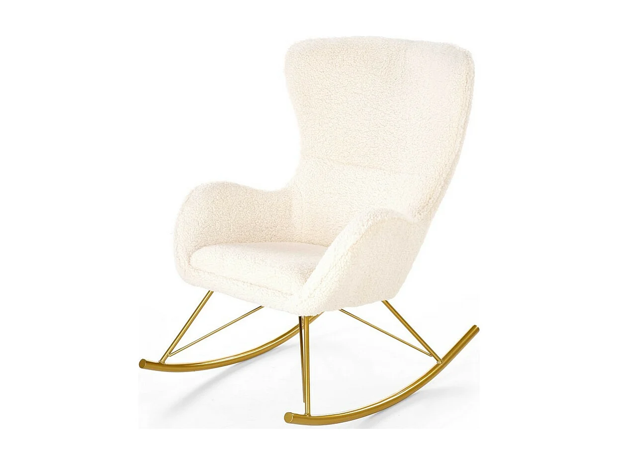 Sedia a dondolo in tessuto arricciato con base in metallo dorato URIELL