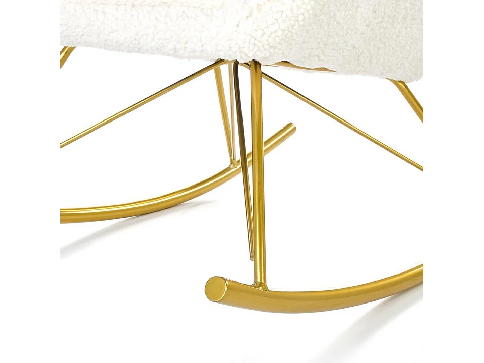 Sedia a dondolo in tessuto arricciato con base in metallo dorato URIELL