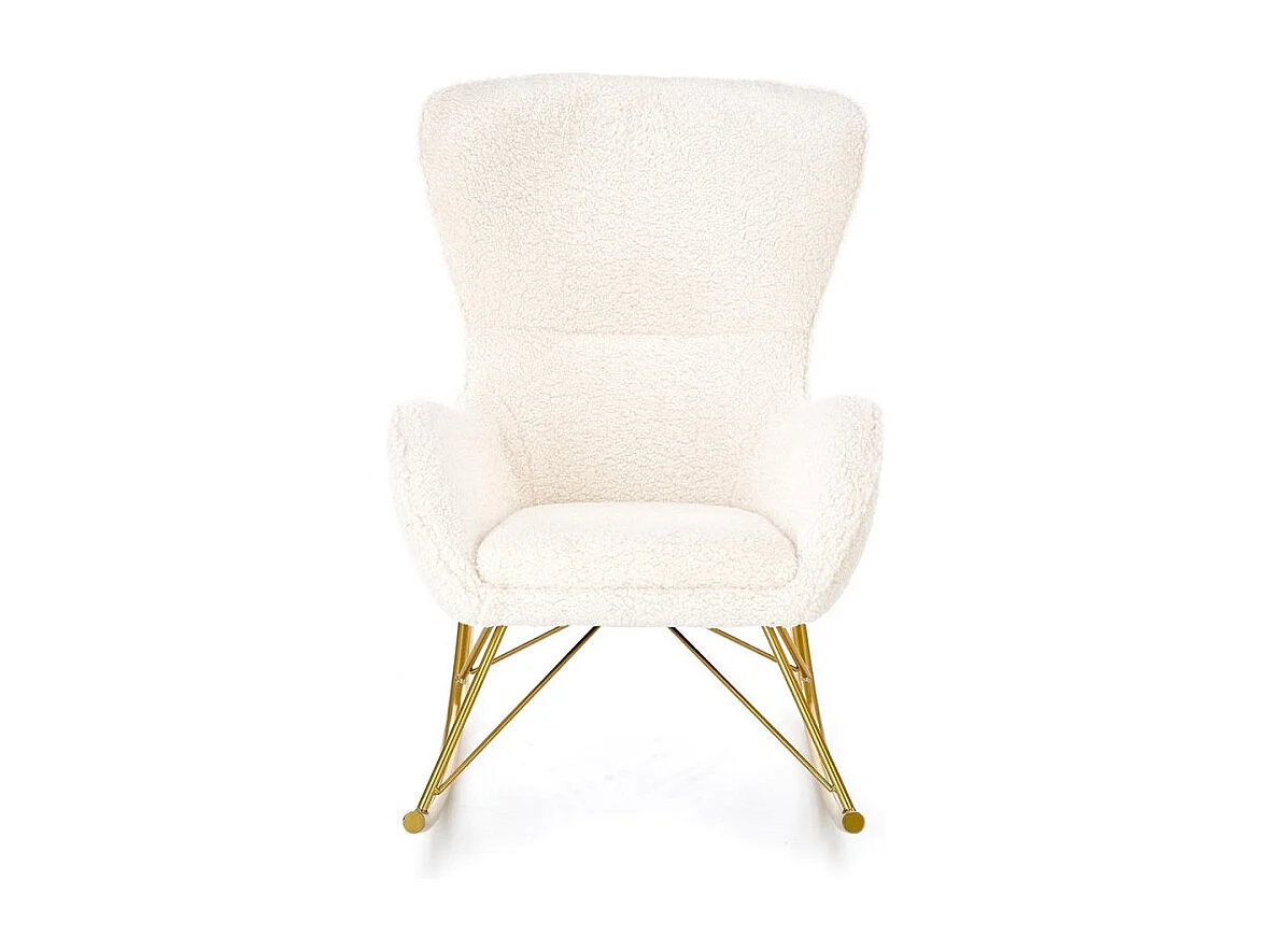 Sedia a dondolo in tessuto arricciato con base in metallo dorato URIELL