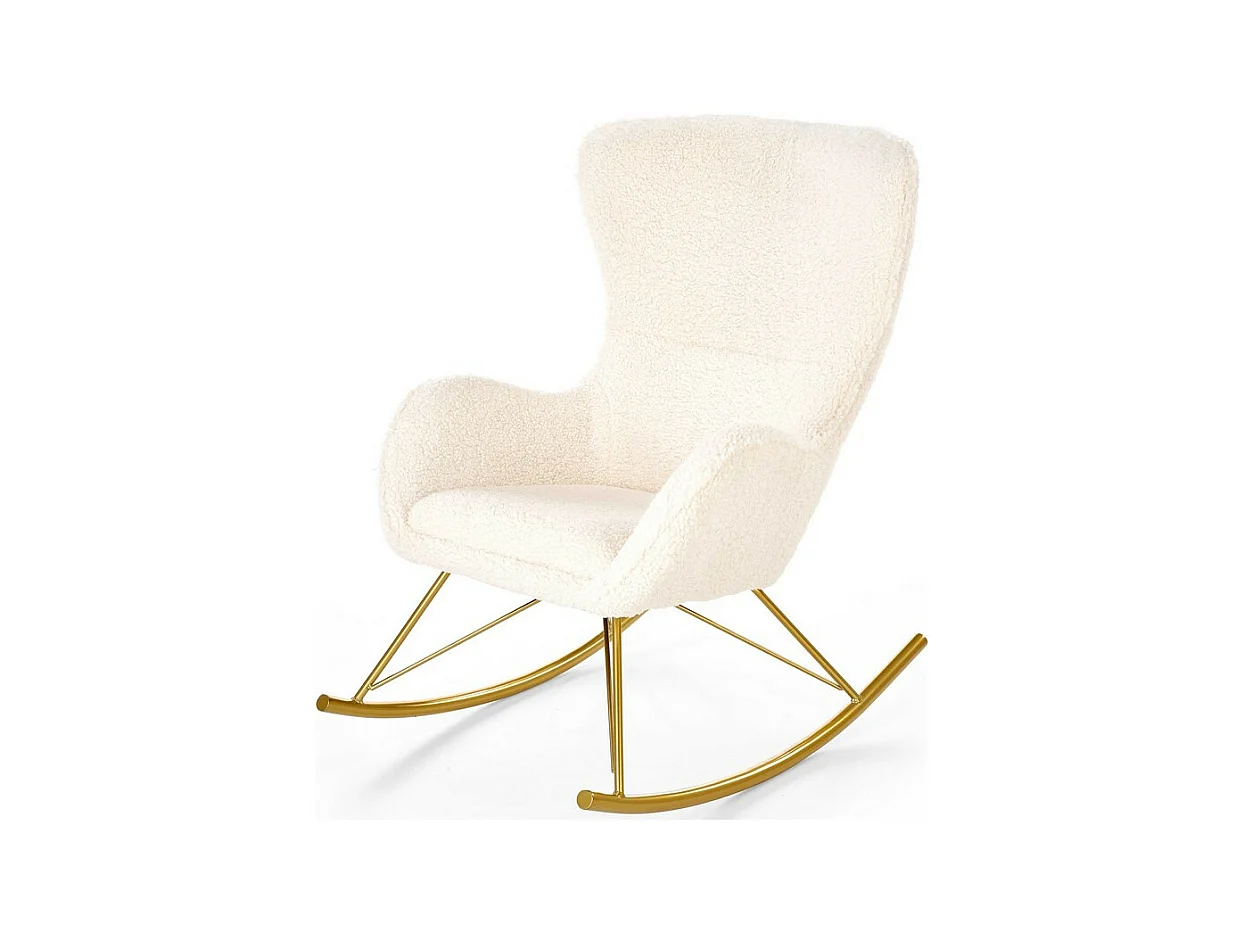 Rocking chair en tissu bouclé avec piètement en métal doré URIELL