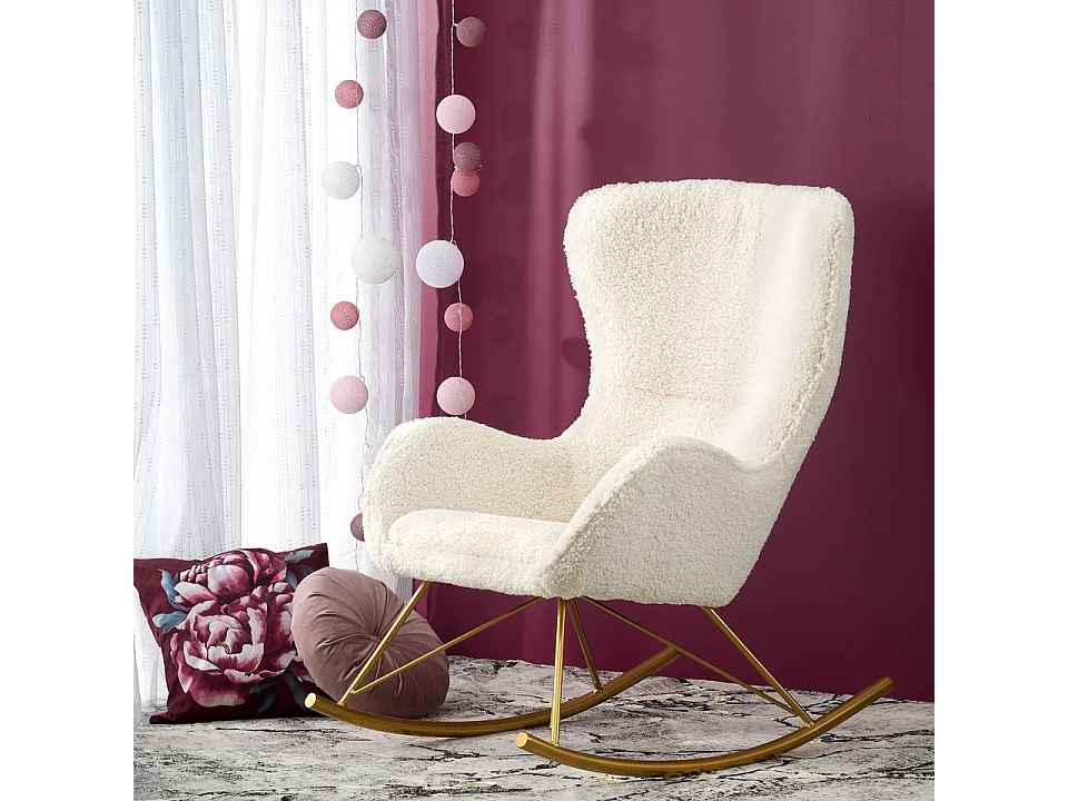 Mecedora de tela rizada con base de metal dorado URIELL